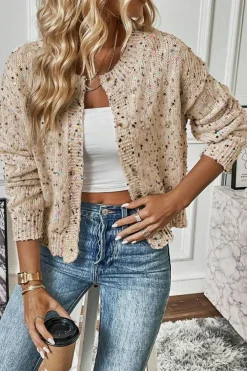 Outlet Dear-Lover Rhinestone Decor Multicolor Confetti Sweater Cardigan Apricot