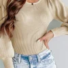 Fashion Dear-Lover Ribbed Balloon Sleeve Bodysuit Apricot