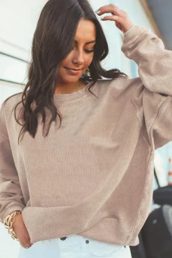 Best Dear-Lover Ribbed Corduroy Oversized Sweatshirt Apricot