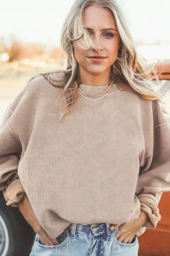 Best Dear-Lover Ribbed Corduroy Oversized Sweatshirt Apricot