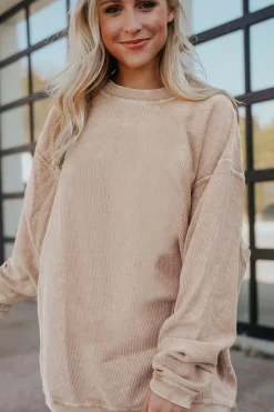 Best Dear-Lover Ribbed Corduroy Oversized Sweatshirt Apricot