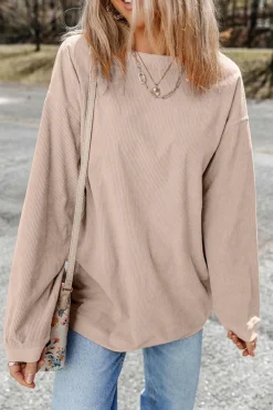 Best Dear-Lover Ribbed Corduroy Oversized Sweatshirt Apricot