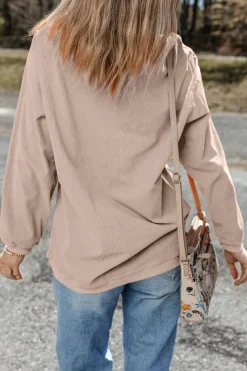 Best Dear-Lover Ribbed Corduroy Oversized Sweatshirt Apricot