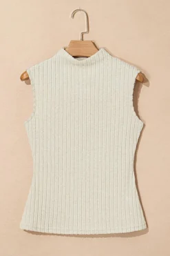 Hot Dear-Lover Ribbed Knit Mock Neck Tank Top Apricot