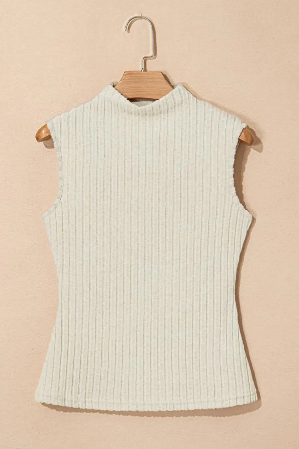 Hot Dear-Lover Ribbed Knit Mock Neck Tank Top Apricot