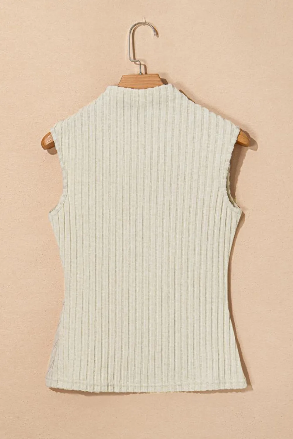 Hot Dear-Lover Ribbed Knit Mock Neck Tank Top Apricot