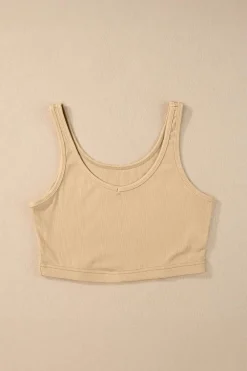 Clearance Dear-Lover Ribbed Knit Sheath Sleeveless Crop Top Apricot