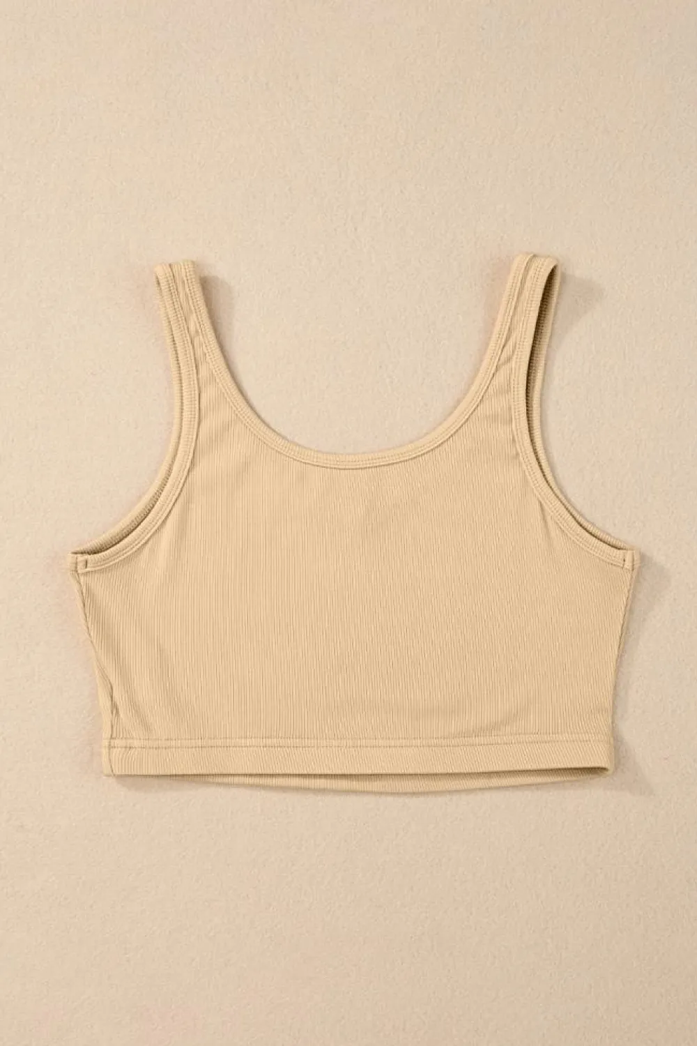 Clearance Dear-Lover Ribbed Knit Sheath Sleeveless Crop Top Apricot