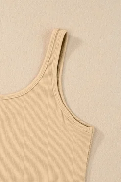Clearance Dear-Lover Ribbed Knit Sheath Sleeveless Crop Top Apricot