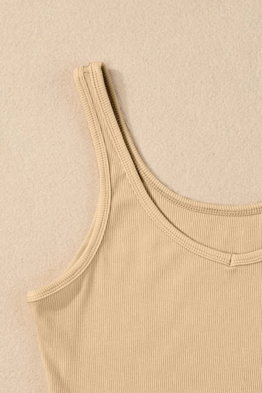 Clearance Dear-Lover Ribbed Knit Sheath Sleeveless Crop Top Apricot