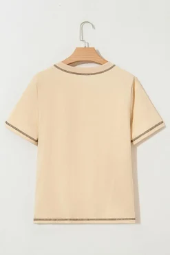 Outlet Dear-Lover RODEO Horseshoe Embroidered Patch Pocket T Shirt Apricot