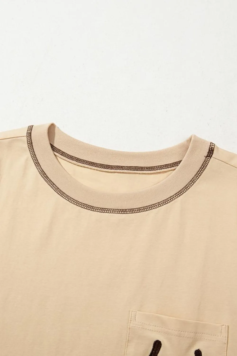 Outlet Dear-Lover RODEO Horseshoe Embroidered Patch Pocket T Shirt Apricot
