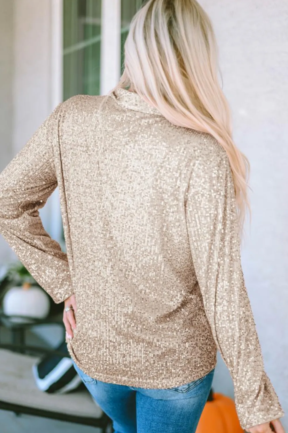 Discount Dear-Lover Sequin Collared Bust Pocket Buttoned Shirt Apricot