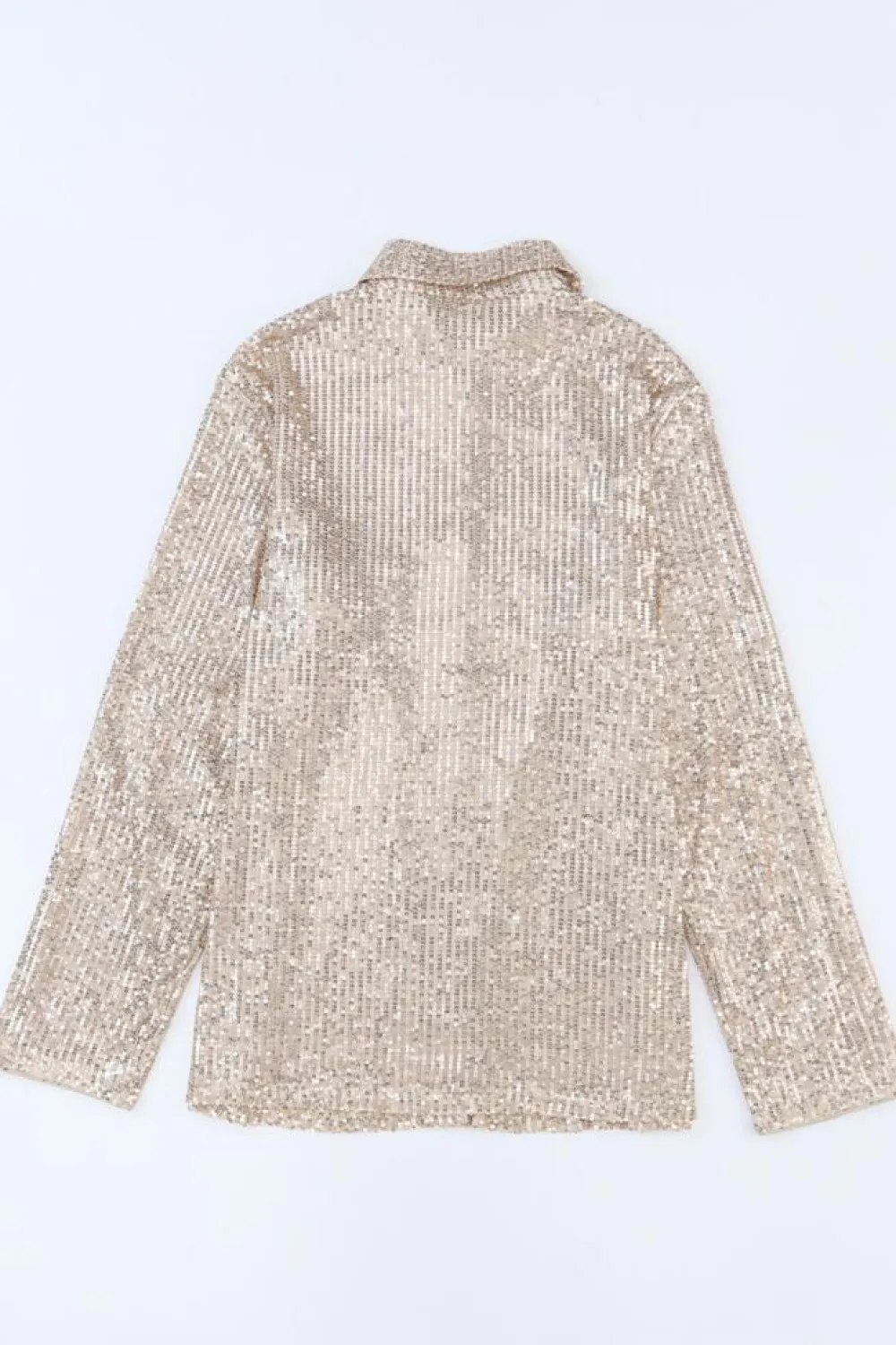 Discount Dear-Lover Sequin Collared Bust Pocket Buttoned Shirt Apricot
