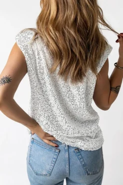 Discount Dear-Lover Sequin Round Neck Tank Top Apricot