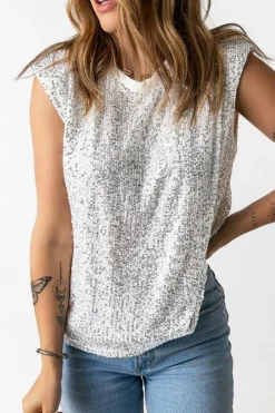 Discount Dear-Lover Sequin Round Neck Tank Top Apricot