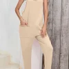 Online Dear-Lover Side Pockets Harem Pants Sleeveless V Neck Jumpsuit Apricot