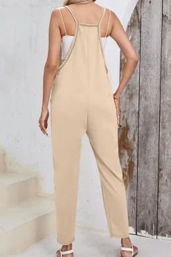 Online Dear-Lover Side Pockets Harem Pants Sleeveless V Neck Jumpsuit Apricot