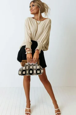 Hot Dear-Lover Smocked Wrist Shift Top Apricot