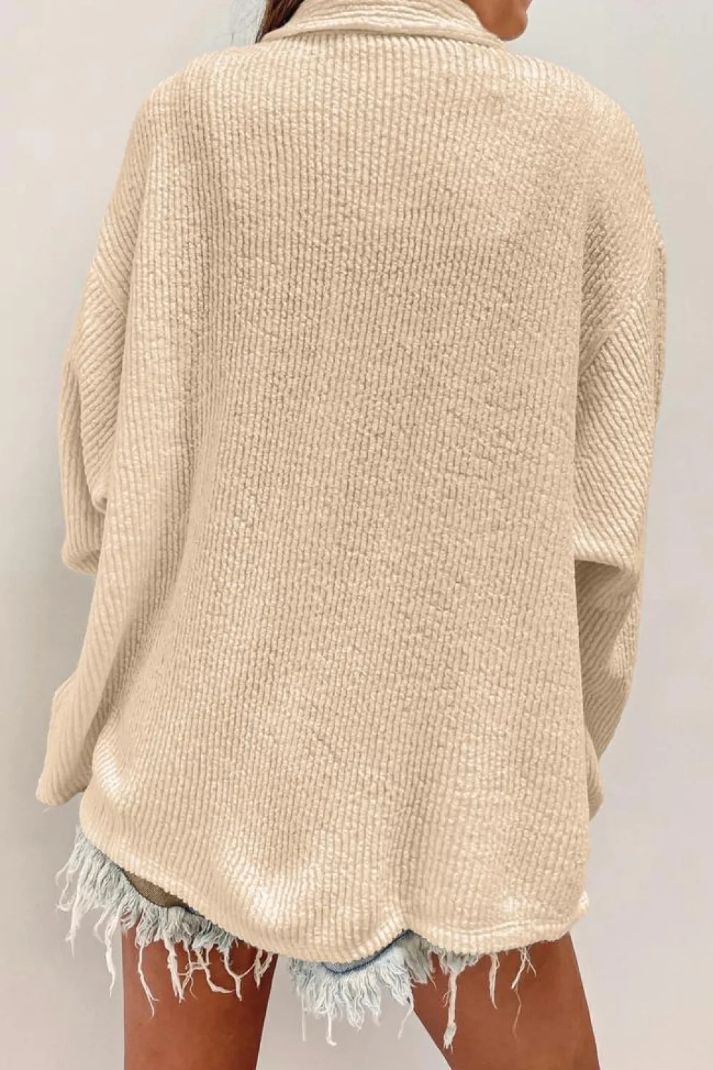 New Dear-Lover Solid Color Corduroy Buttoned Long Sleeve Shacket Apricot