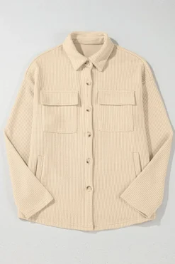 New Dear-Lover Solid Color Corduroy Buttoned Long Sleeve Shacket Apricot