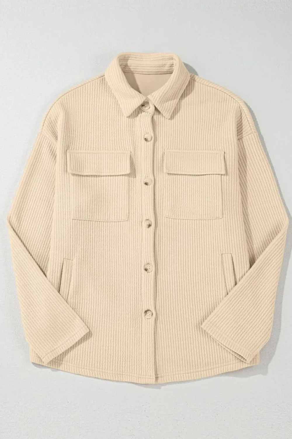 New Dear-Lover Solid Color Corduroy Buttoned Long Sleeve Shacket Apricot