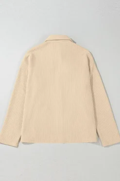 New Dear-Lover Solid Color Corduroy Buttoned Long Sleeve Shacket Apricot