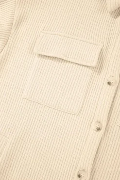 New Dear-Lover Solid Color Corduroy Buttoned Long Sleeve Shacket Apricot