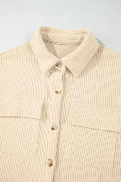 New Dear-Lover Solid Color Corduroy Buttoned Long Sleeve Shacket Apricot