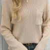 New Dear-Lover Solid Color Drop Shoulder Chest Pocket Sweater Apricot