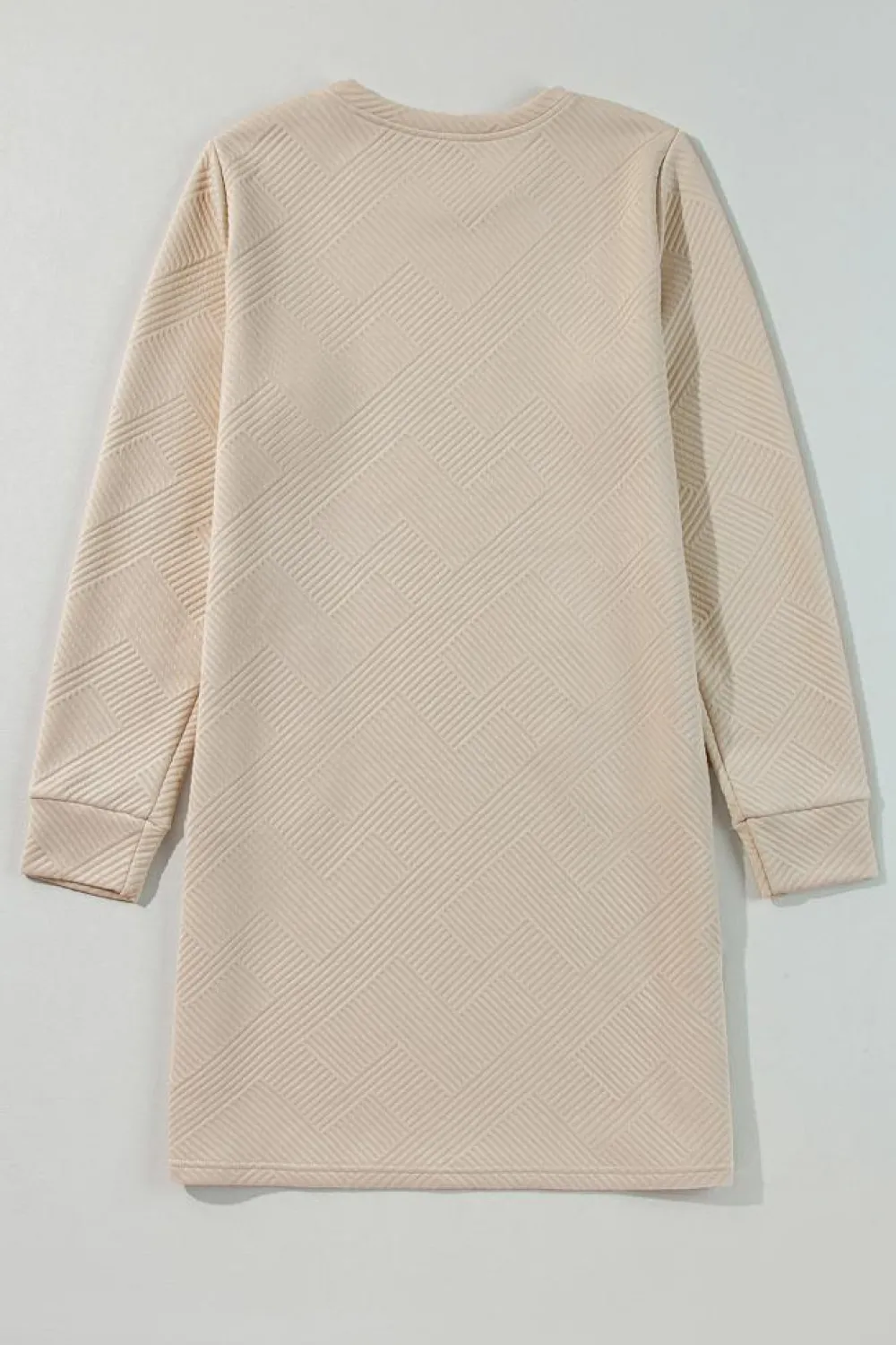 New Dear-Lover Solid Color Textured Long Sleeve Shift Dress Apricot