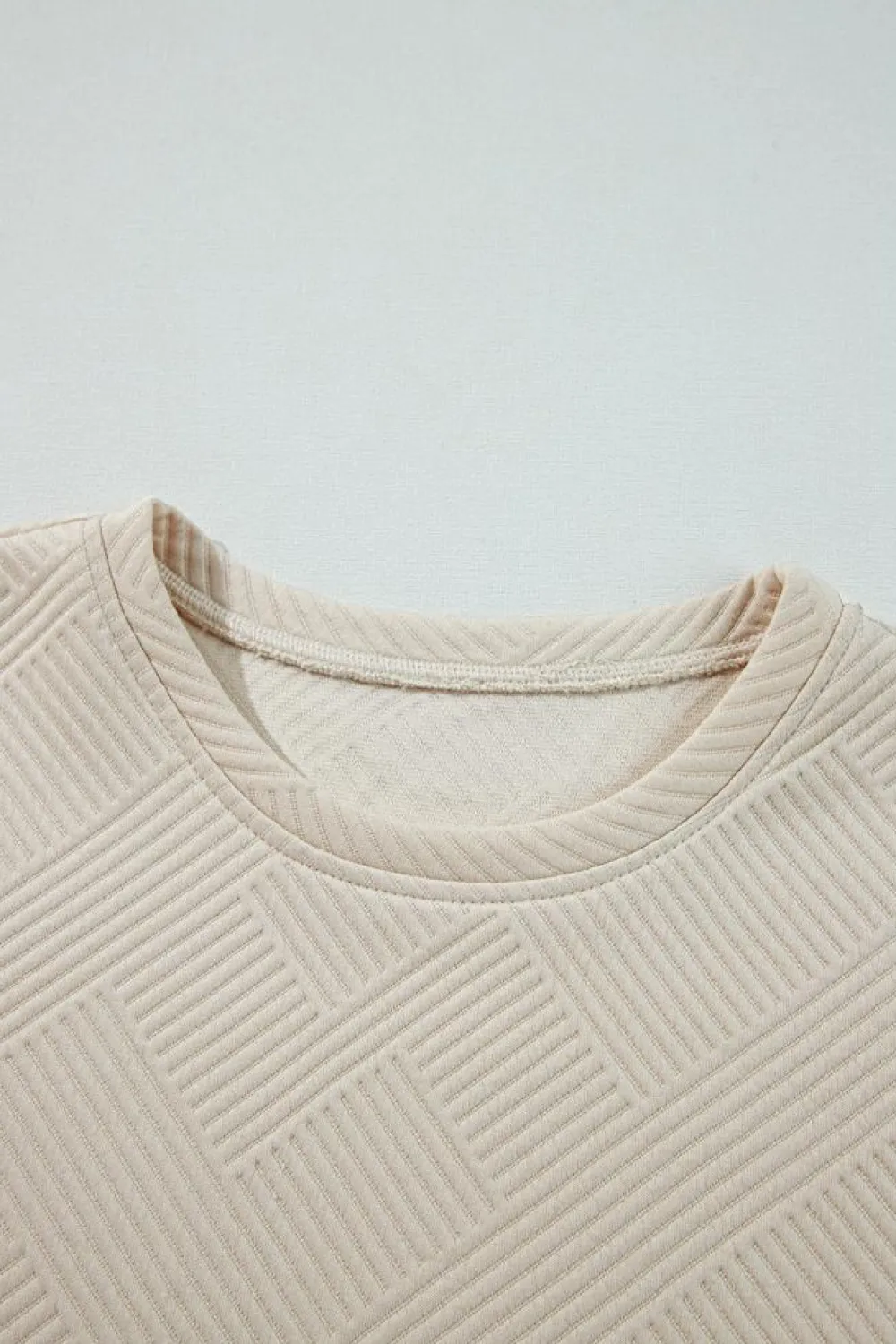 New Dear-Lover Solid Color Textured Long Sleeve Shift Dress Apricot