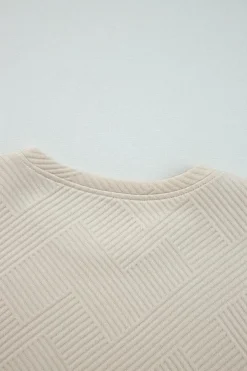 New Dear-Lover Solid Color Textured Long Sleeve Shift Dress Apricot