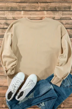 Hot Dear-Lover Solid Fleece Lined Drop Shoulder High Low Sweatshirt Apricot