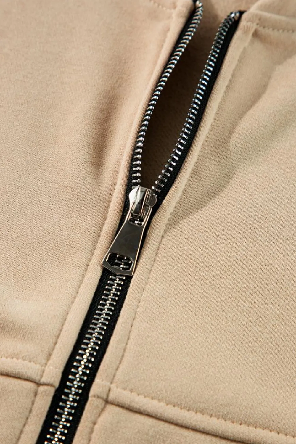 Clearance Dear-Lover Solid Seamed Zipper Jacket and Drawstring Waist Pants Set Apricot