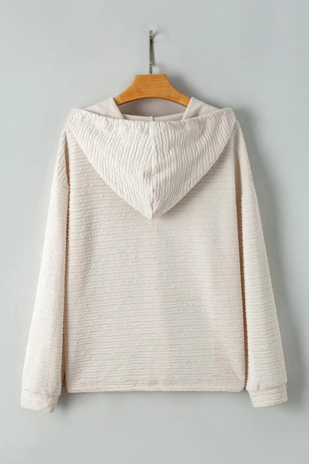 Best Dear-Lover Solid Textured Drawstring Henley Hoodie Apricot