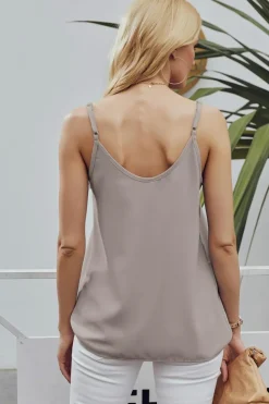Fashion Dear-Lover Spaghetti Strap Buttoned Tank Top Apricot