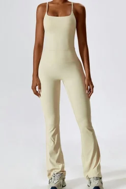 Outlet Dear-Lover Spaghetti Straps Tank and Flare Leggings Fitness Set Apricot