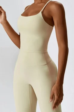 Outlet Dear-Lover Spaghetti Straps Tank and Flare Leggings Fitness Set Apricot