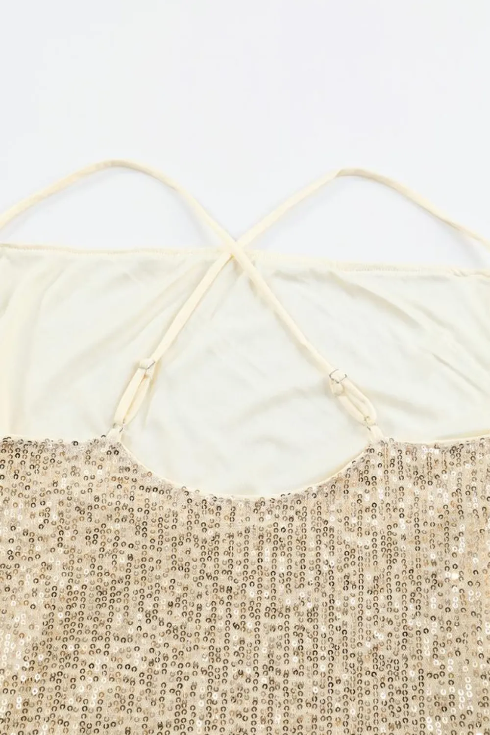 Best Dear-Lover Spaghetti Straps Cross Back Sequin Mini Dress Apricot