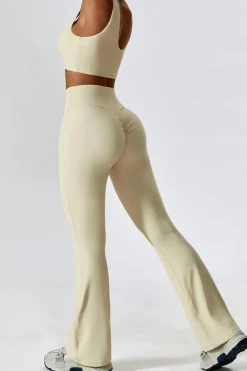 Hot Dear-Lover Sporty Quick Dry Bra & Flared Pants Set Apricot