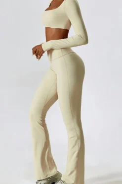 Clearance Dear-Lover Square Neck Cropped Active Top & Pants Set Apricot