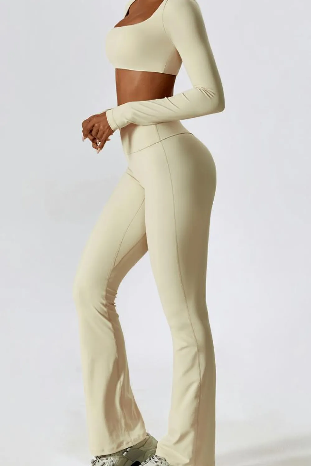 Clearance Dear-Lover Square Neck Cropped Active Top & Pants Set Apricot