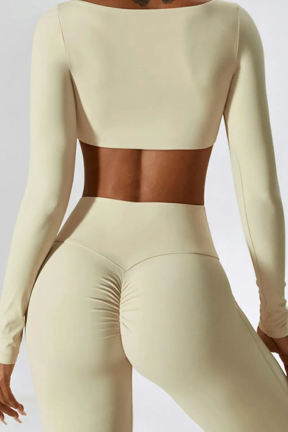Clearance Dear-Lover Square Neck Cropped Active Top & Pants Set Apricot