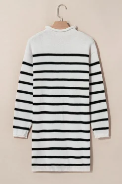 Outlet Dear-Lover Long Sleeve High Neck Sweater Dress Apricot Stripe