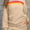 Best Dear-Lover Striped Accent Pullover and Shorts Two Piece Casual Set Apricot