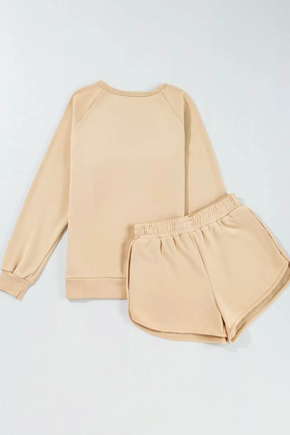 Best Dear-Lover Striped Accent Pullover and Shorts Two Piece Casual Set Apricot