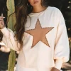 New Dear-Lover Studded Star Graphic Oversized Long Sleeve Top Apricot