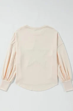 New Dear-Lover Studded Star Graphic Oversized Long Sleeve Top Apricot