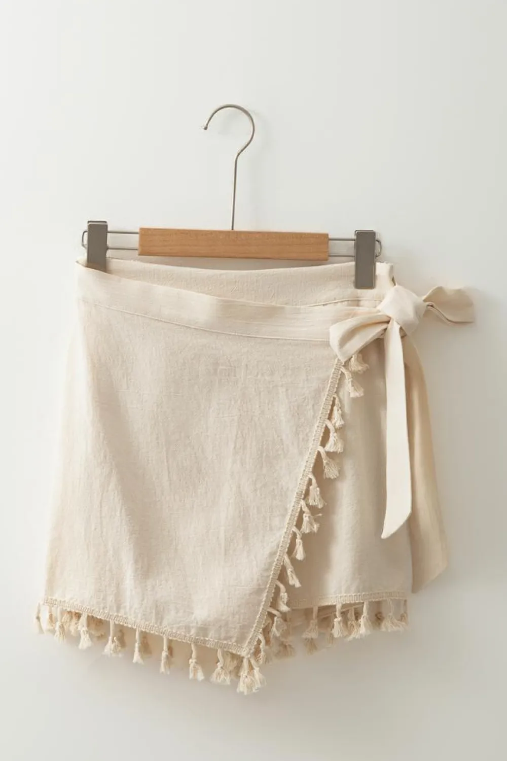 Outlet Dear-Lover Tassel Trim Wrap Knot Side Bohemian Style Mini Skort Apricot